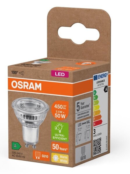 Ultra účínná LED bodovka 2.5W GU10 PAR16, teplá bílá