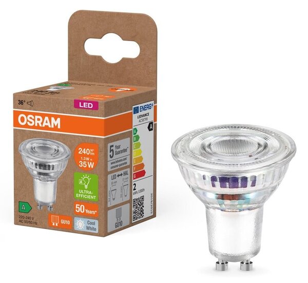Ultra účinná LED bodovka GU10 1.3W PAR16, studená bílá