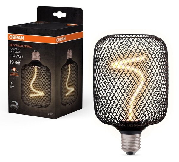 Spirálové LED stropní světlo E27 SQUARE BLACK, laditelná teplá bílá