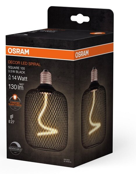 Spirálové LED stropní světlo E27 SQUARE BLACK, laditelná teplá bílá