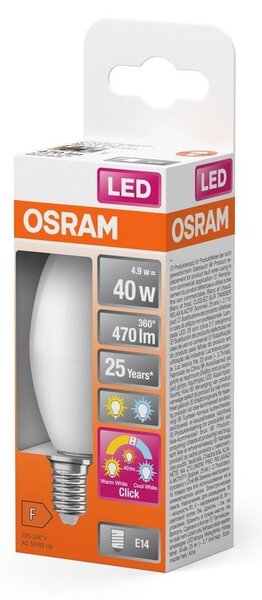 Matná LED žárovka svíčková E14 4.9 W, laditelná bílá