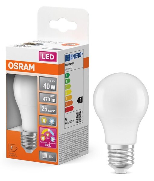Matná LED žárovka E27 4.9 W CLASSIC A, laditelná bílá
