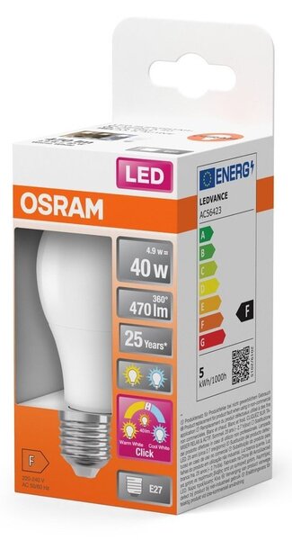 Matná LED žárovka E27 4.9 W CLASSIC A, laditelná bílá