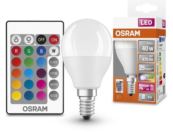 Stmívatelná LED žárovka s dálkovým ovládáním RGBW E14 4,9 W STAR