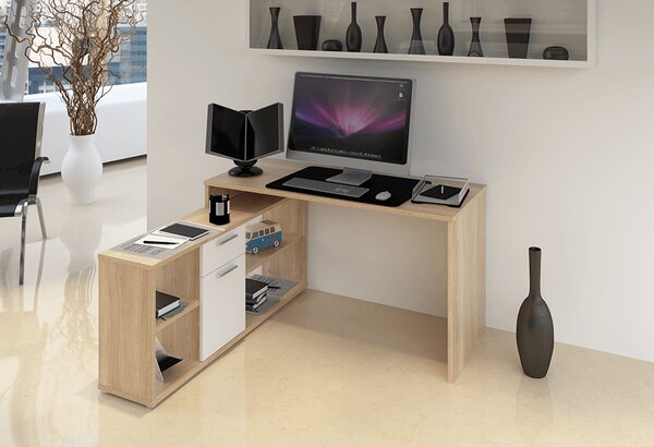 Rohový PC stolek Norrix MT959 (dub sonoma + bílá)