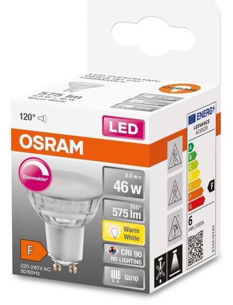 Stmívatelná reflektorová LED bodovka GU10 6 W 2700 K PLUS, teplá bílá