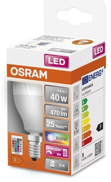 Stmívatelná LED žárovka s dálkovým ovládáním RGBW E14 4,9 W STAR
