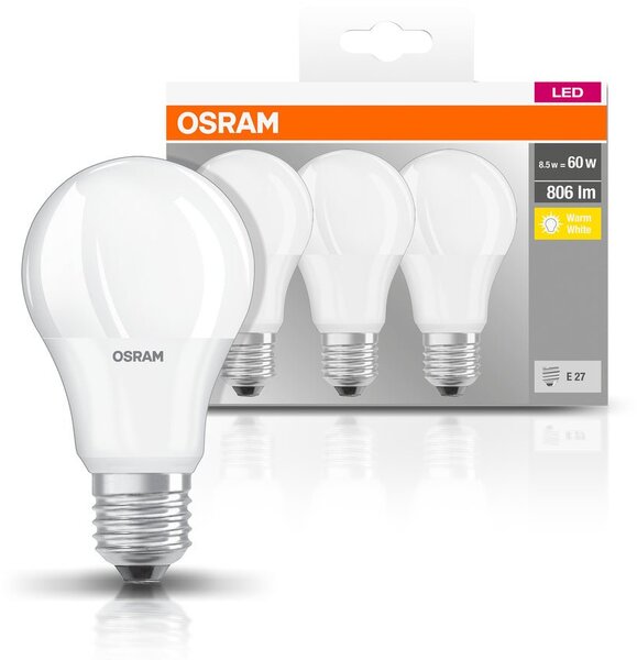 3ks kvalitní LED žárovka E27 8,5 W CLASSIC teplá bílá