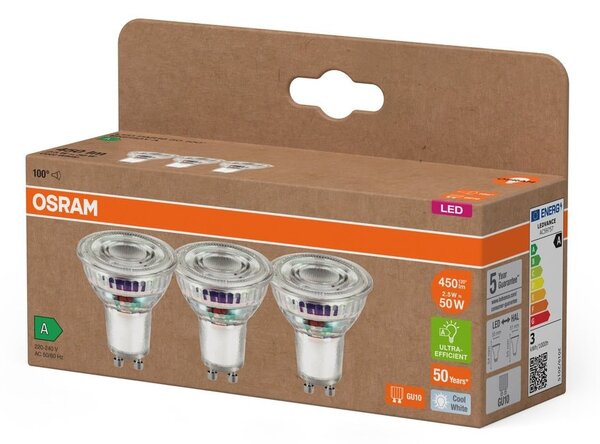 3 ks ultra účínná LED bodovka 2.5W GU10 PAR16, studená bílá