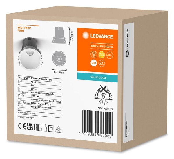 Bílé LED podhledové svítidlo 5 W SPOT 70mm, teplá bílá