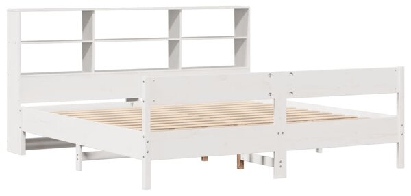 Postel s knihovnou bez matrace bílá 180x200 cm masivní borovice 3322979