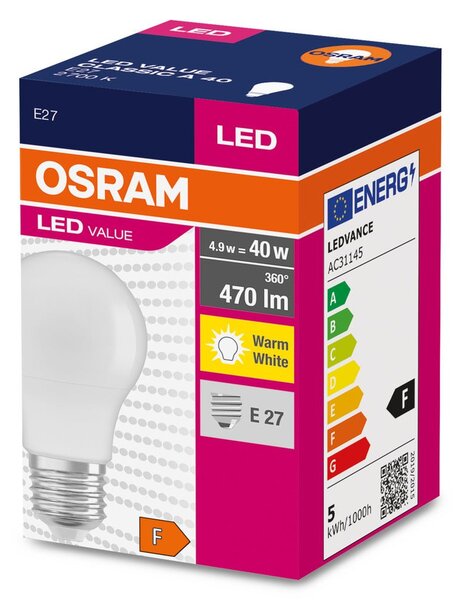 Matná LED žárovka E27 4.9 W 470 lm CLASSIC A, teplá bílá