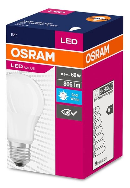 Matná LED žárovka E27 8.5 W CLASSIC A, studená bílá