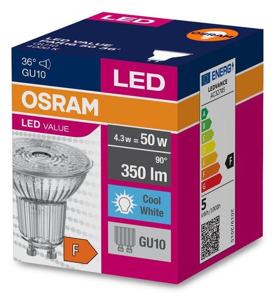 LED bodovka GU10 4.3 W PAR16 VALUE, studená bílá