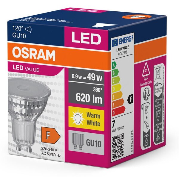 LED bodovka GU10 6.9 W 620 lm PAR16 VALUE, teplá bílá