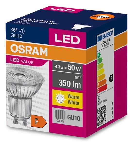 LED bodovka GU10 4.3 W PAR16 VALUE, teplá bílá