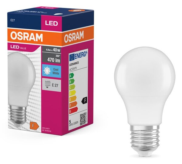 Matná LED žárovka E27 4.9 W CLASSIC A, studená bílá
