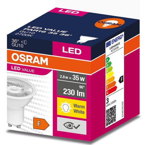 LED bodovka GU10 2.8 W 230 lm PAR16, teplá bílá