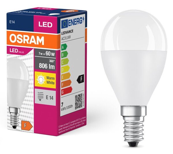 Matná LED žárovka E14 7 W CLASSIC P, teplá bílá