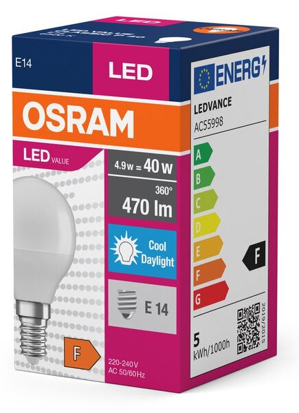 Matná LED žárovka E14 4.9 W CLASSIC A, studená denní bílá