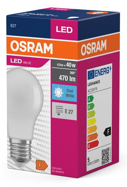 Matná LED žárovka E27 4.9 W CLASSIC A, studená bílá