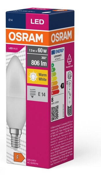 Matná LED žárovka E14 7 W CLASSIC B, teplá bílá
