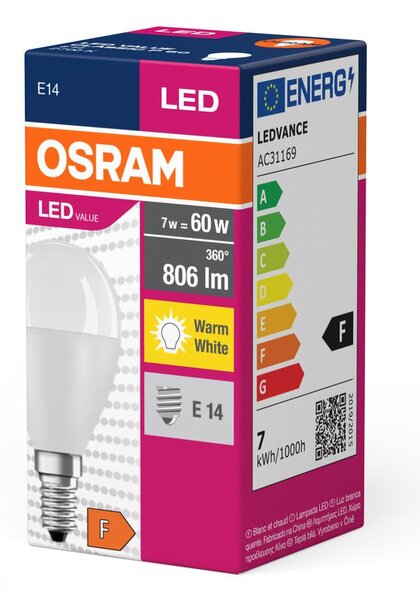Matná LED žárovka E14 7 W CLASSIC P, teplá bílá