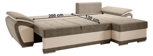 Rozkládací sedací souprava Elik (béžová ekokůže + orinoco 24) (P)