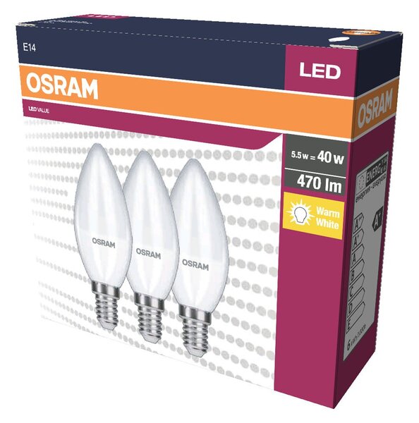3 ks matná LED žárovka E14 4.9 W 470 lm CLASSIC B, teplá bílá