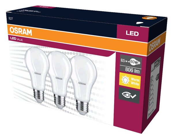 3 ks LED žárovka E27 8.5 W CLASSIC A, teplá bílá