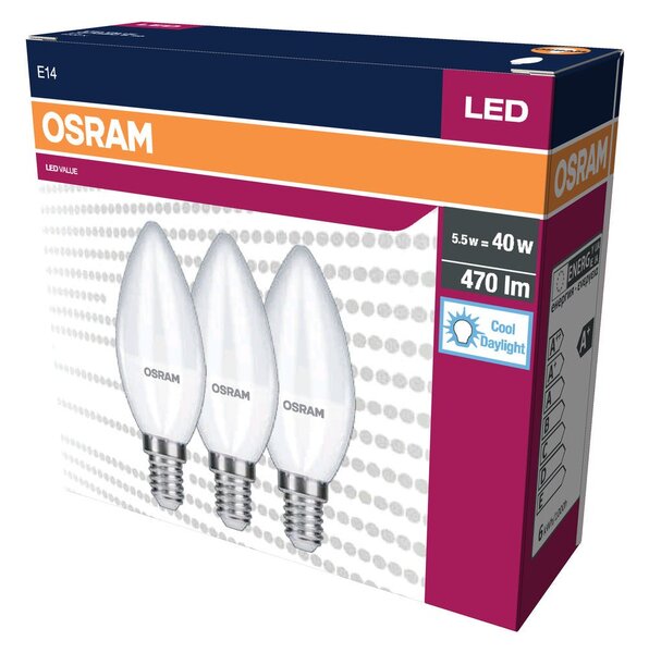 3 ks LED žárovka E14 4.9 W CLASSIC B, studená denní bílá