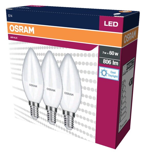 3 ks LED žárovka E14 7.5 W CLASSIC B, studená denní bílá
