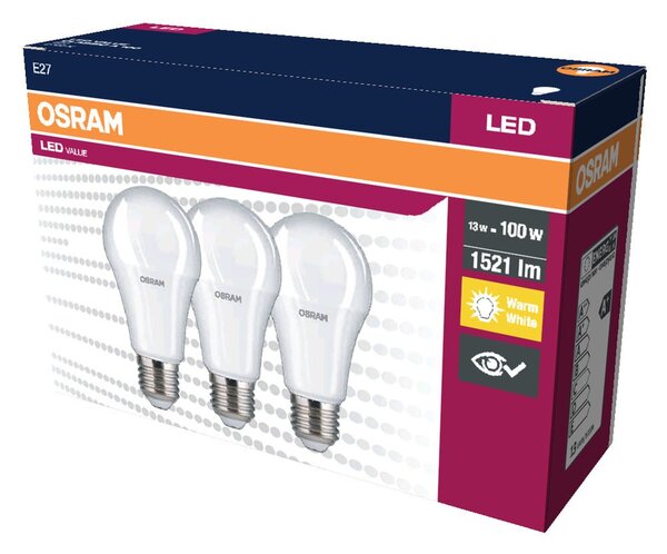 3 ks matná LED žárovka E27 13 W 1521 lm CLASSIC A, teplá bílá