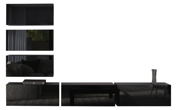 Obývací stěna Begonia (černá + černý lesk). Vlastní profesionální přeprava až k Vám domů 1007688