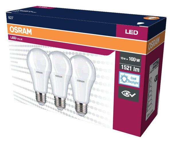 3 ks LED žárovka E27 13 W CLASSIC A, studená denní bílá