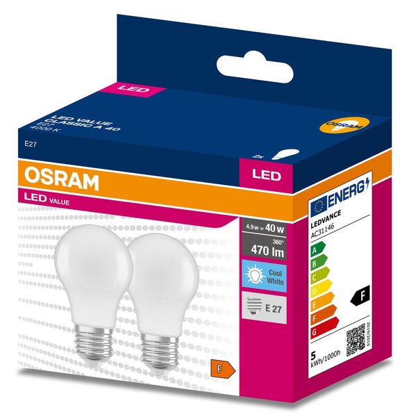 2 ks matná LED žárovka E27 4.9 W CLASSIC A, studená bílá