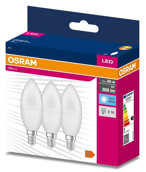 3 ks matná LED žárovka E14 7.5 W CLASSIC B, studená bílá