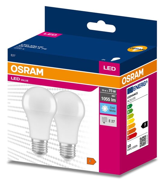 2 ks matná LED žárovka E27 10 W CLASSIC A, studená bílá