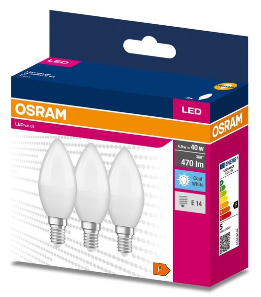 3 ks matná LED žárovka E14 4.9 W CLASSIC B, studená bílá