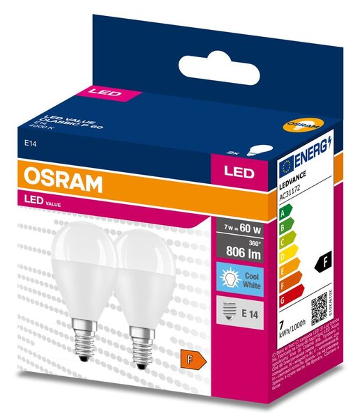 2 ks LED žárovka E14 7.5 W CLASSIC P, studená bílá