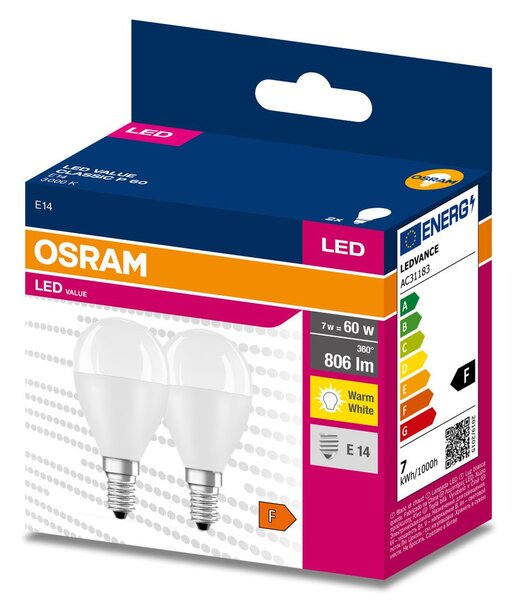 2 ks LED žárovka E14 806 lm 7.5 W CLASSIC P, teplá bílá