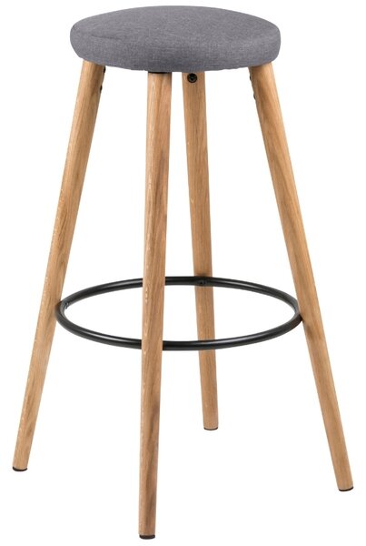 Scandi Šedá látková barová stolička Arnor s dubovou podnoží 77 cm
