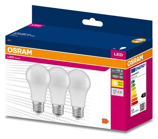 3 ks matná LED žárovka E27 13 W CLASSIC A, teplá bílá