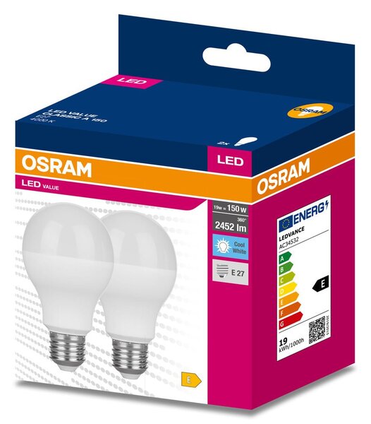 2 ks LED žárovka E27 4000 K CLASSIC A, studená bílá