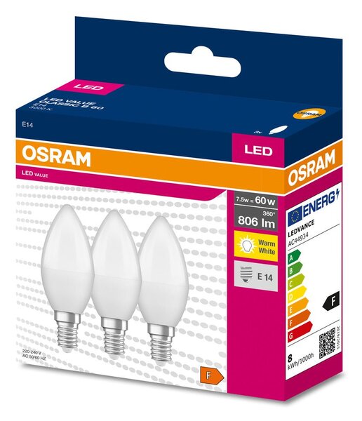3 ks matná LED žárovka E14 7.5 W CLASSIC B, teplá bílá