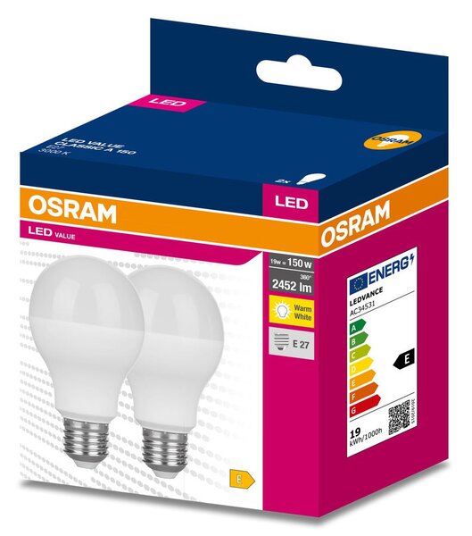 2 ks LED žárovka E27 3000 K CLASSIC A VALUE, teplá bílá