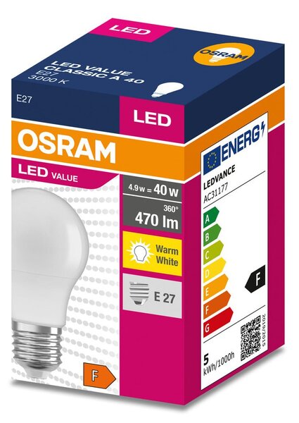 Matná LED žárovka E27 4.9 W CLASSIC A, teplá bílá