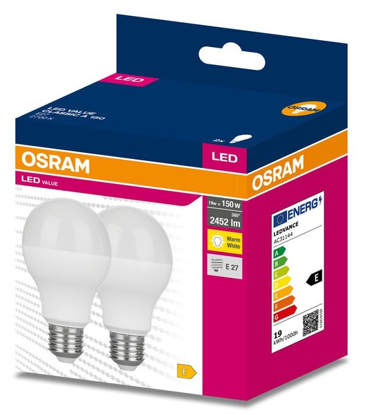 2 ks LED žárovka E27 3000 K CLASSIC A, teplá bílá