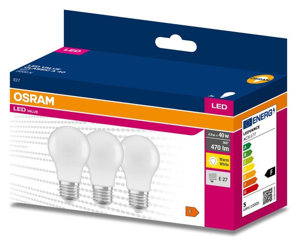 3 ks matná LED žárovka E27 4.9 CLASSIC A, teplá bílá