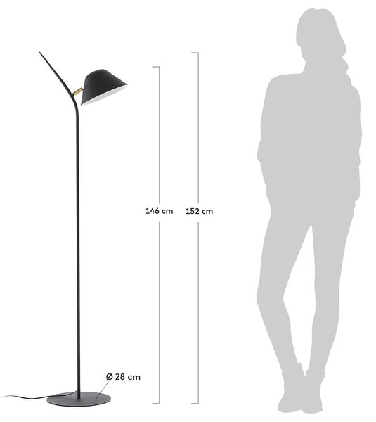 Černá kovová stojací lampa Kave Home Aurelia 152 cm